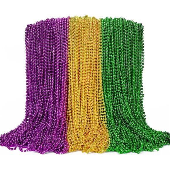 100PCS Mardi Gras Beads, Green Purple Gold Metallic Mardi Gras Beads Necklaces - Picture 1 of 7